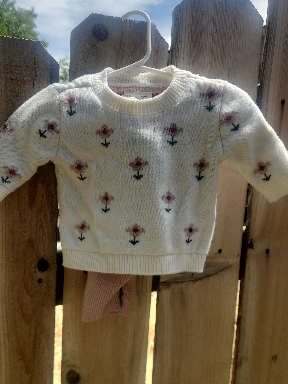 Carter's Cream Sweater with Pink Flower Knit